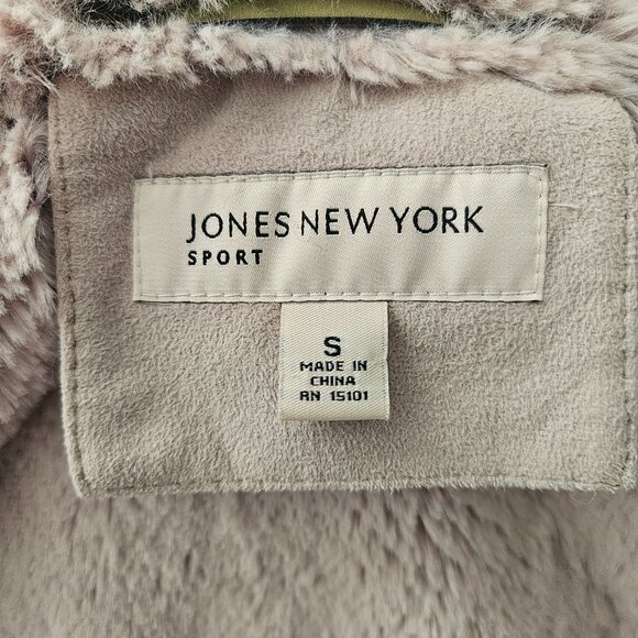 JONES NEW YORK Winter Hip-Length Off-White Hooded Coat Faux Suede & Fur Sz S - Picture 14 of 15